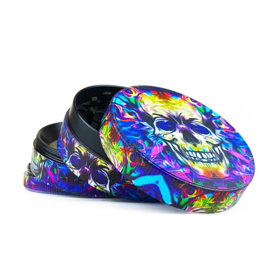 Psy Flames Skulls Metal Grinder Mixed Designs 4 Parts - 50mm (6pcs/display)