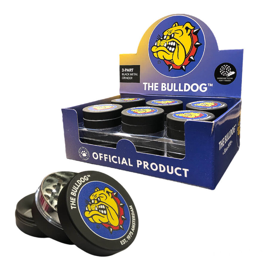 The Bulldog Original Black Amsterdam Metal Grinder 3 Parts - 35mm (12pcs/display)