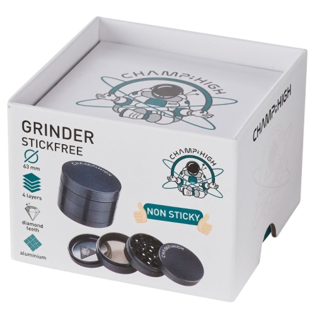 Champ High Stickfree Grinder Black 4 Parts - 63mm Champ High Stickfree Grinder Black 4 Parts - 63mm