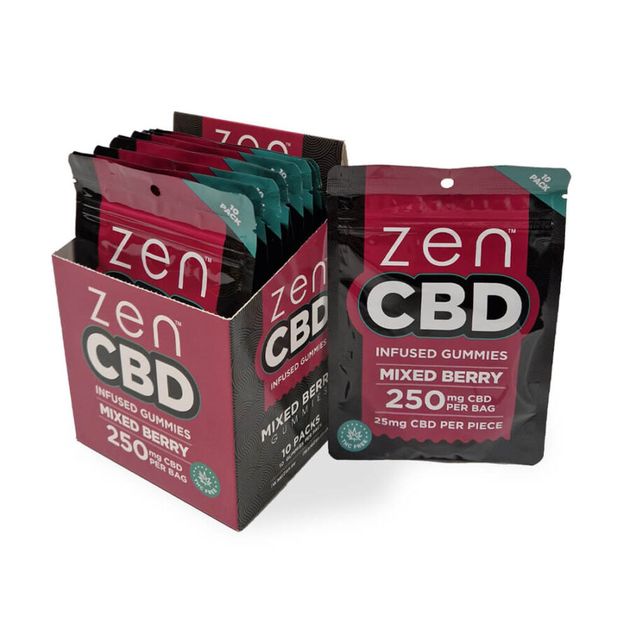 wholesale zen cbd mixed berry gummies 250mg per bag 10pcs display