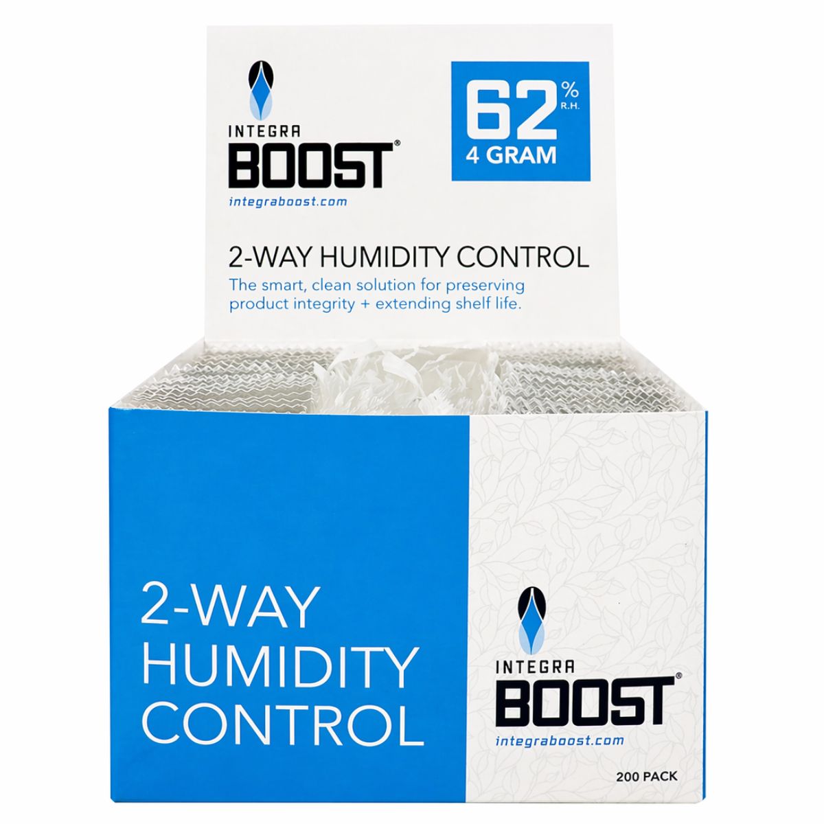Integra Boost 2-Way Humidity Control 62% RH - 4 Grams (200pcs display) Integra Boost 2-Way Humidity Control 62% RH - 4 Grams (200pcs/display)