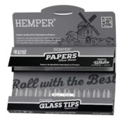 Hemper King Size Rolling Classic White Paper Booklet Glass Tips 20pcsdisplay 7mm 4