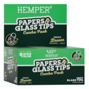 Hemper King Size Rolling Natural Brown Paper Booklet + Glass Tips (20pcsdisplay) 6mm