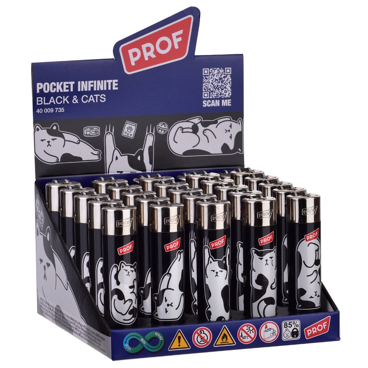 Prof Pocket Infinite Black & Cats Lighter (25pcsdisplay) Prof Pocket Infinite Black & Cats Lighter (25pcs/display)