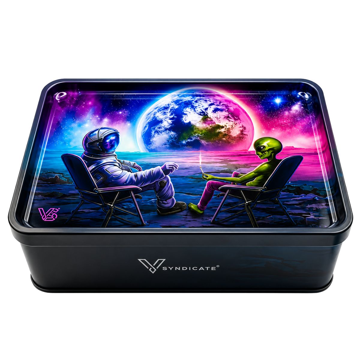 V-Syndicate Syndicase Plus Blunt Orbit Rolling Tray with Storage Tin Box V-Syndicate Syndicase Plus Blunt Orbit Rolling Tray with Storage Tin Box