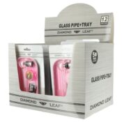 Diamond Leaf Multicolor Glass Pipe + Rolling Tray (12pcs/display)