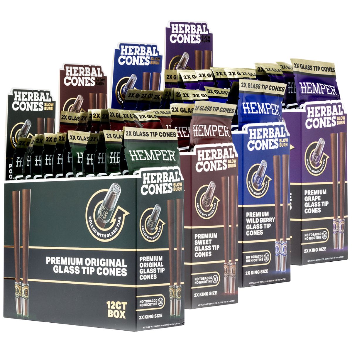 Hemper Pre-Rolled King Size Herbal Cones + Glass Tip 2-Pack (12pcsdisplay) Hemper Pre-Rolled King Size Herbal Cones + Glass Tip 2-Pack (12pcs/display)