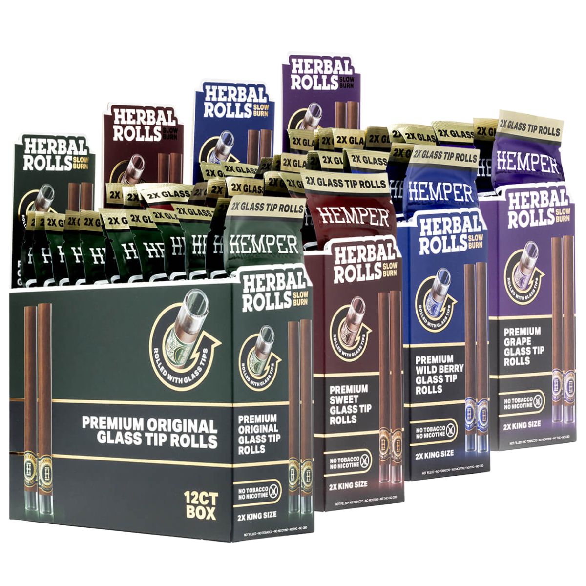 Hemper Pre-Rolled King Size Herbal Rolls + Glass Tip 2-Pack (12pcsdisplay) Hemper Pre-Rolled King Size Herbal Rolls + Glass Tip 2-Pack (12pcs/display)