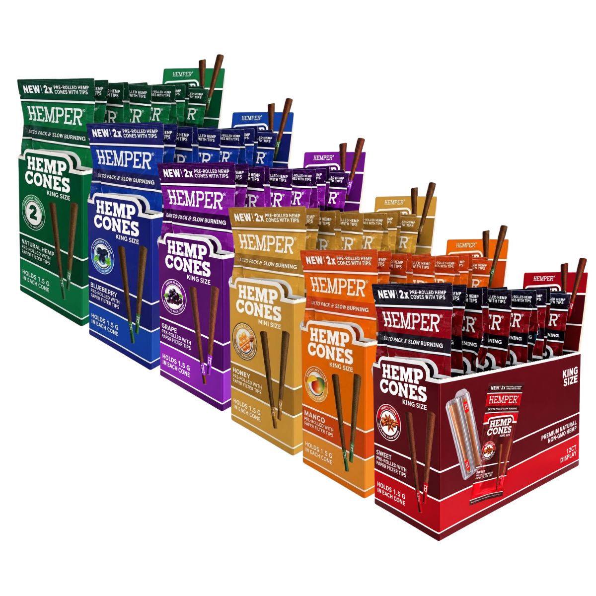 Hemper Pre-Rolled King Size Hemp Cones + Paper Tip 2-Pack (12pcsdisplay) Hemper Pre-Rolled King Size Hemp Cones + Paper Tip 2-Pack (12pcs/display)